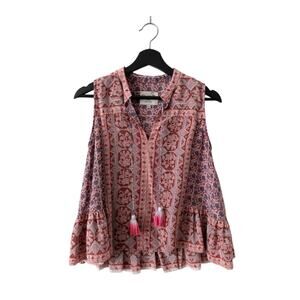 Sea New York Silk Floral Paisley Print Sleeveless Blouse Tassels Women's Size 0